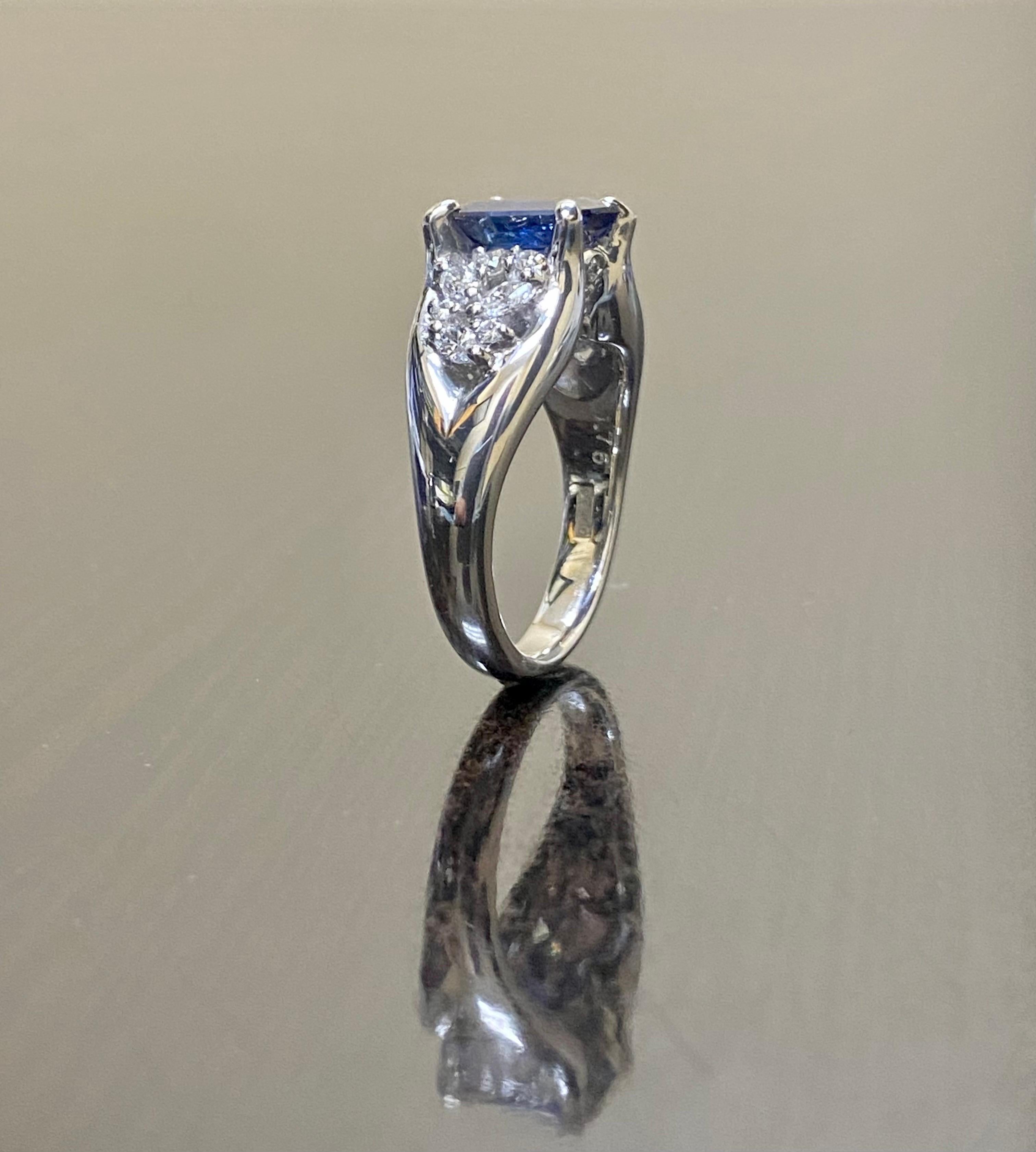 Platinum Diamond GRS 1.76 Carat Emerald Cut Blue Sapphire Engagement Ring For Sale 2
