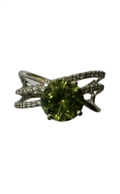 Platinum Diamond GRS Certified 1.93 Carat Round Demantoid Garnet Engagement Ring