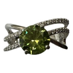 Platinum Diamond GRS Certified 1.93 Carat Round Demantoid Garnet Engagement Ring