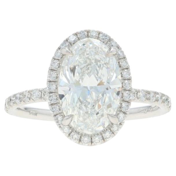 Platinum Diamond Halo Engagement Ring - 950 Oval 3.76ctw GIA