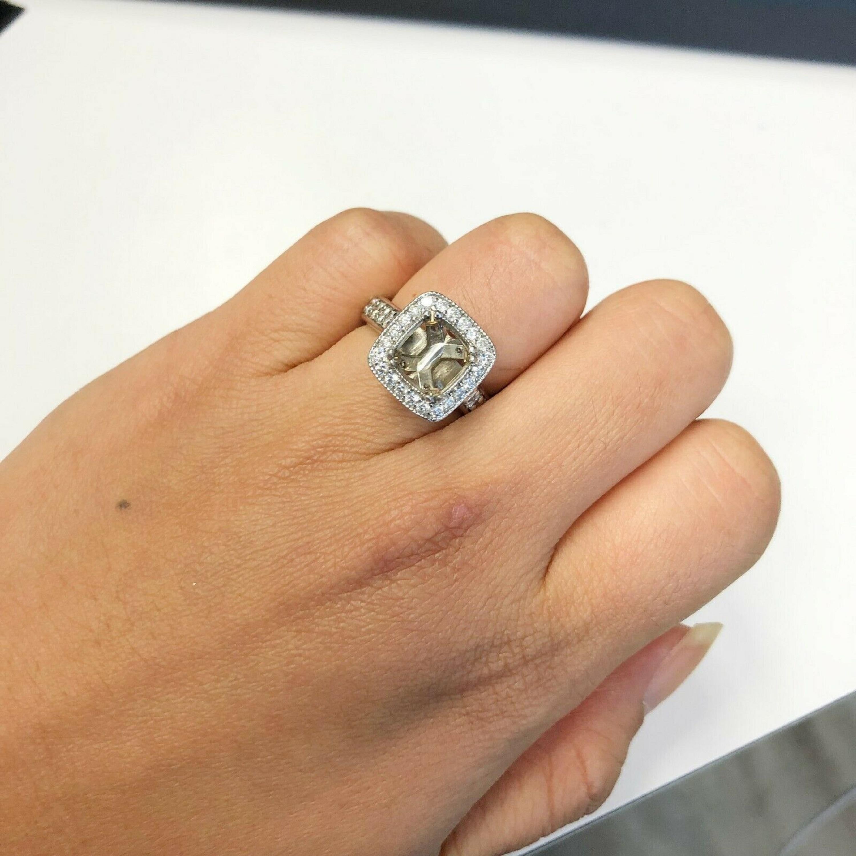 Contemporary Platinum Diamond Halo for a Square Cut Stone