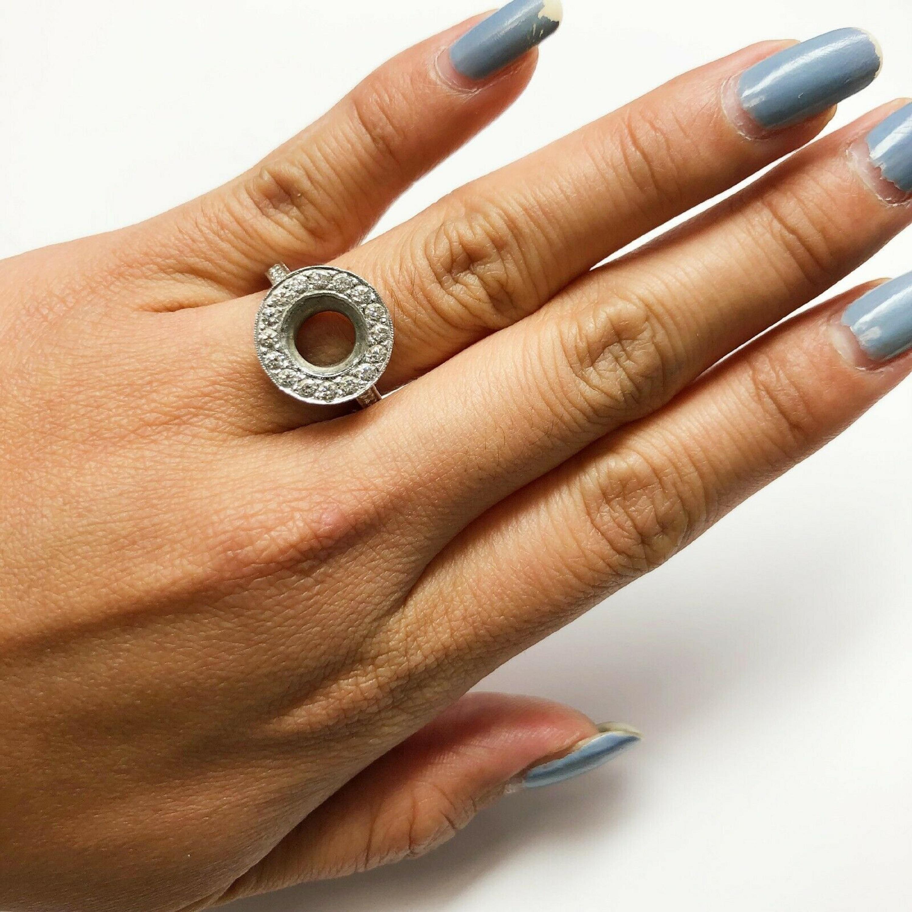 Round Cut Platinum Diamond Halo Ring with Diamonds on Side of Shank