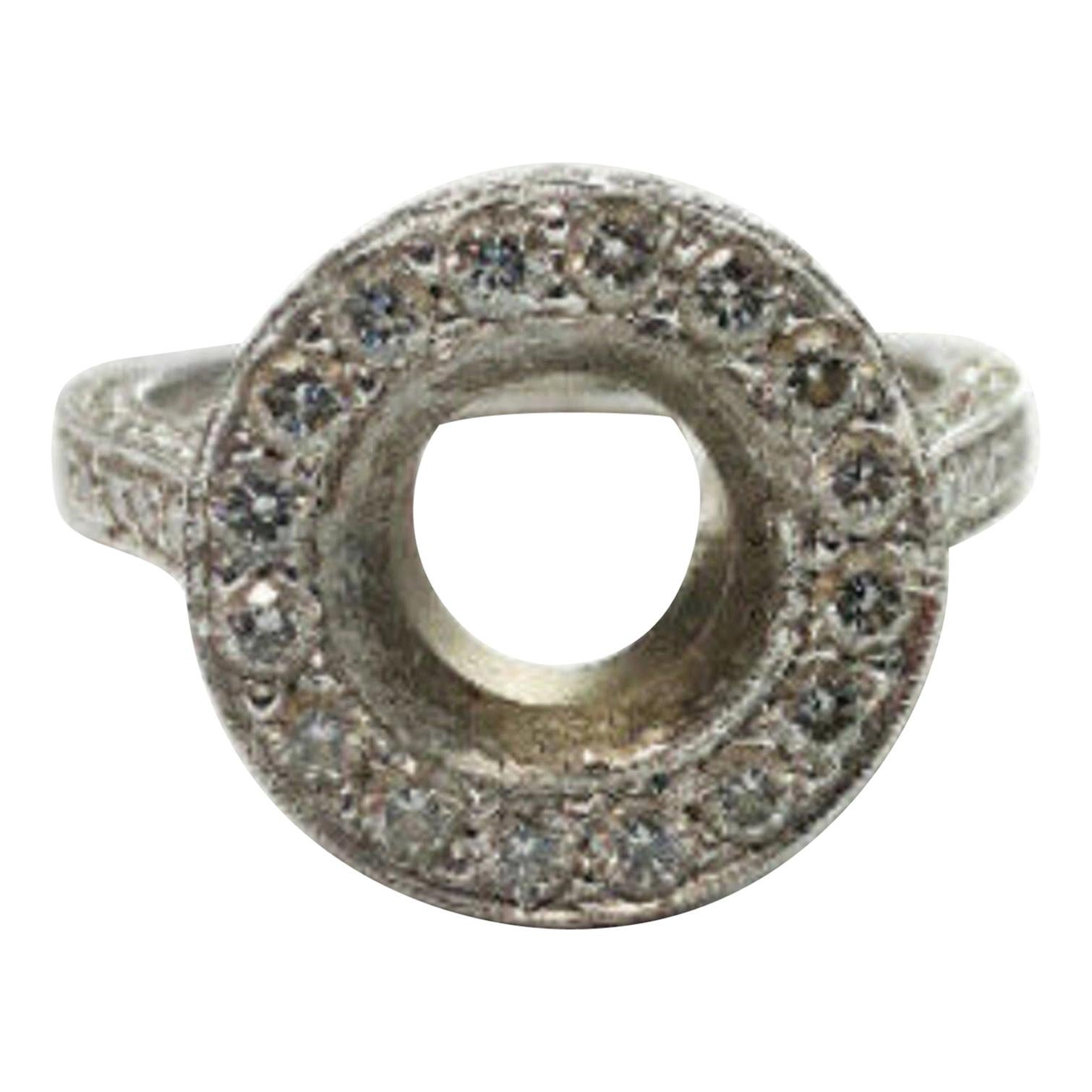 Platinum Diamond Halo Ring with Diamonds on Side of Shank