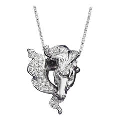 Platinum Diamond Hand Carved "Horse" Head Pendant