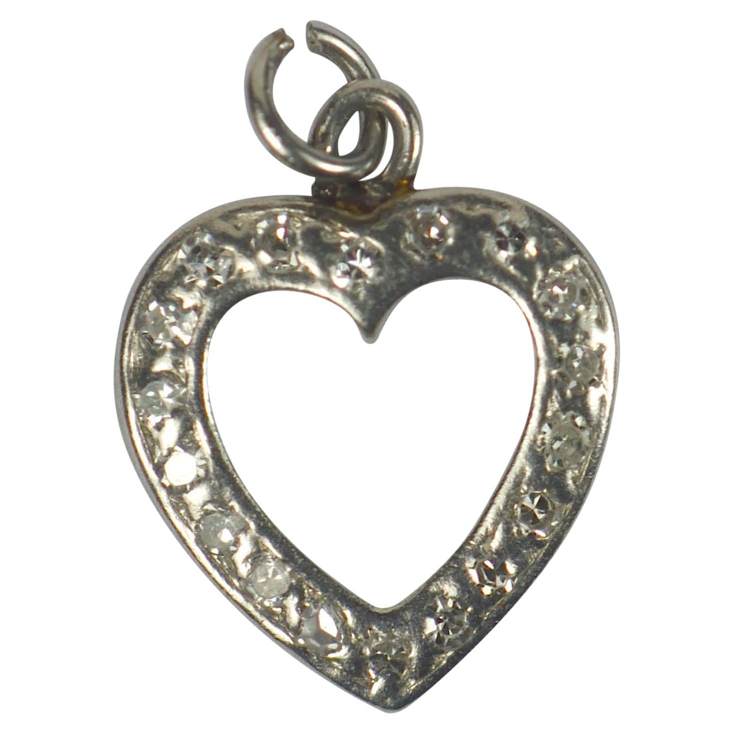 Platinum Diamond Heart Charm Pendant