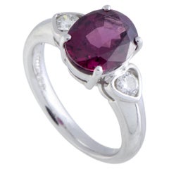 Platinum Diamond Hearts and Oval Garnet Ring