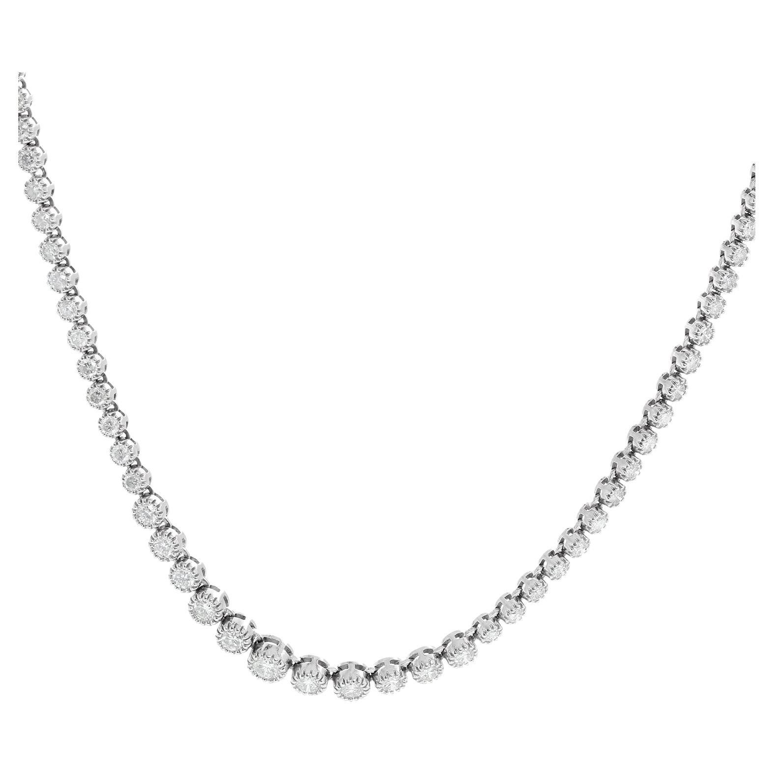 Platinum Diamond Hobnail Tennis Necklace 5 Carats For Sale