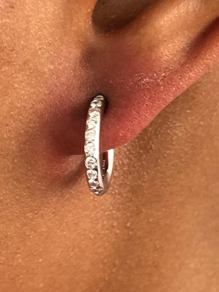 Women's Platinum Diamond Hoop Earrings For Sale