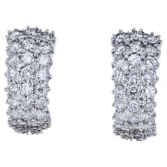 Platinum Diamond Hoop Illusion Earrings, 8 Carats, Modern Design