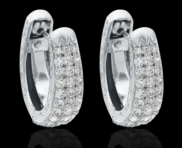 Platinum Diamond Hoop Earrings with Pin and clip on fittings For Sale ...
