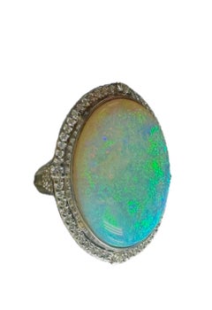 Platinum Diamond Huge 15.67 Australian Opal Statement Ring
