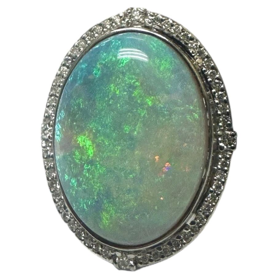 Platinum Diamond Huge 15.67 Australian Opal Statement Ring