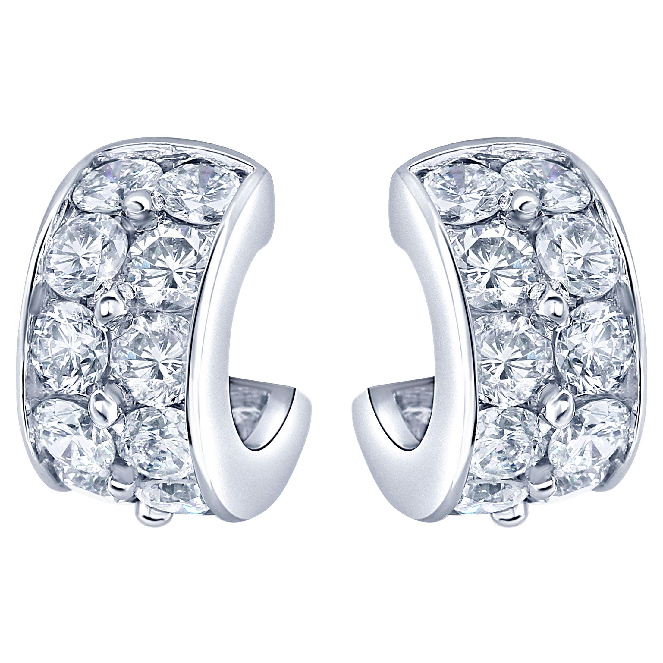 Platinum Diamond Huggies Earrings For Sale