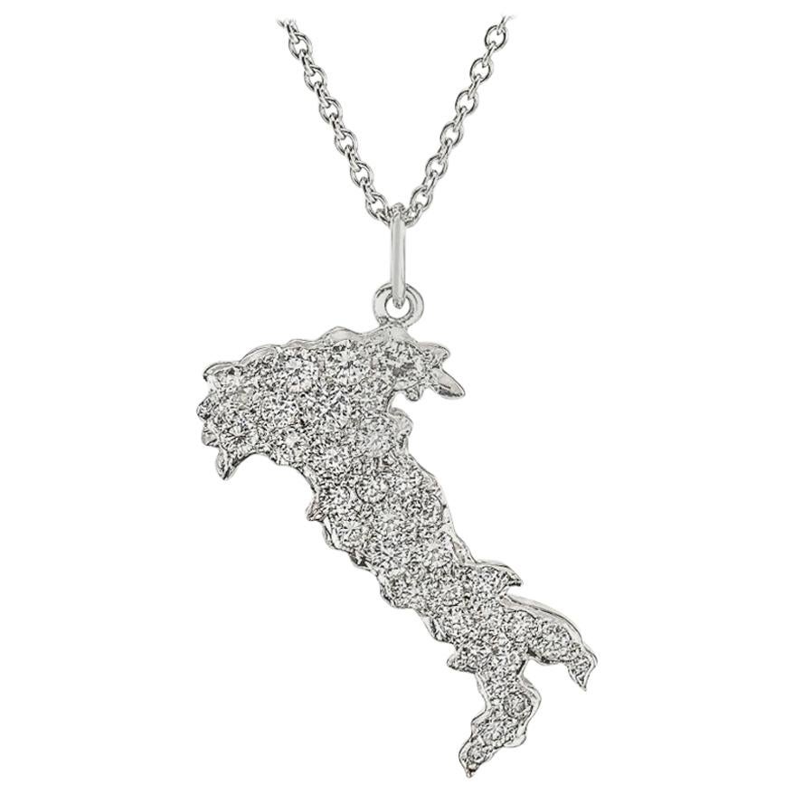 Platinum Diamond Italy Pendant Necklace For Sale