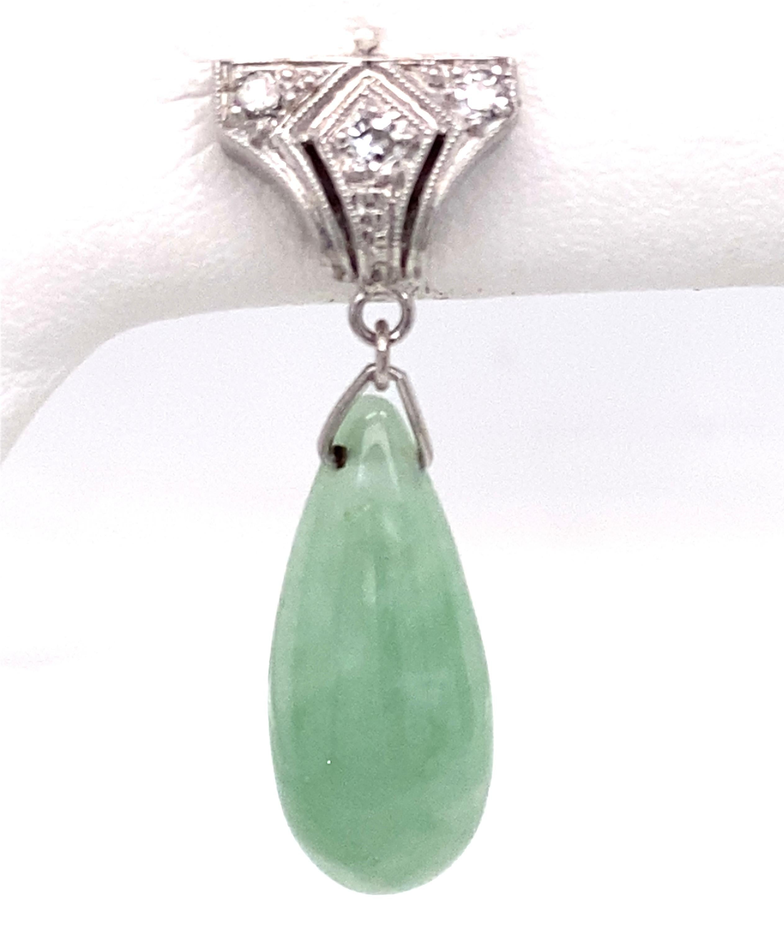 Platinum, Diamond & Jadeite Art Deco Dangle Earrings For Sale 1