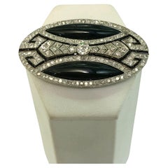 Platinum Diamond Jasper and Onyx Brooch