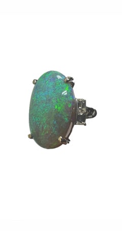 Platinum Diamond Large 11.02 Carat Oval Australian Opal Ring