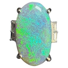 Platinum Diamond Large 11.02 Carat Oval Australian Opal Ring