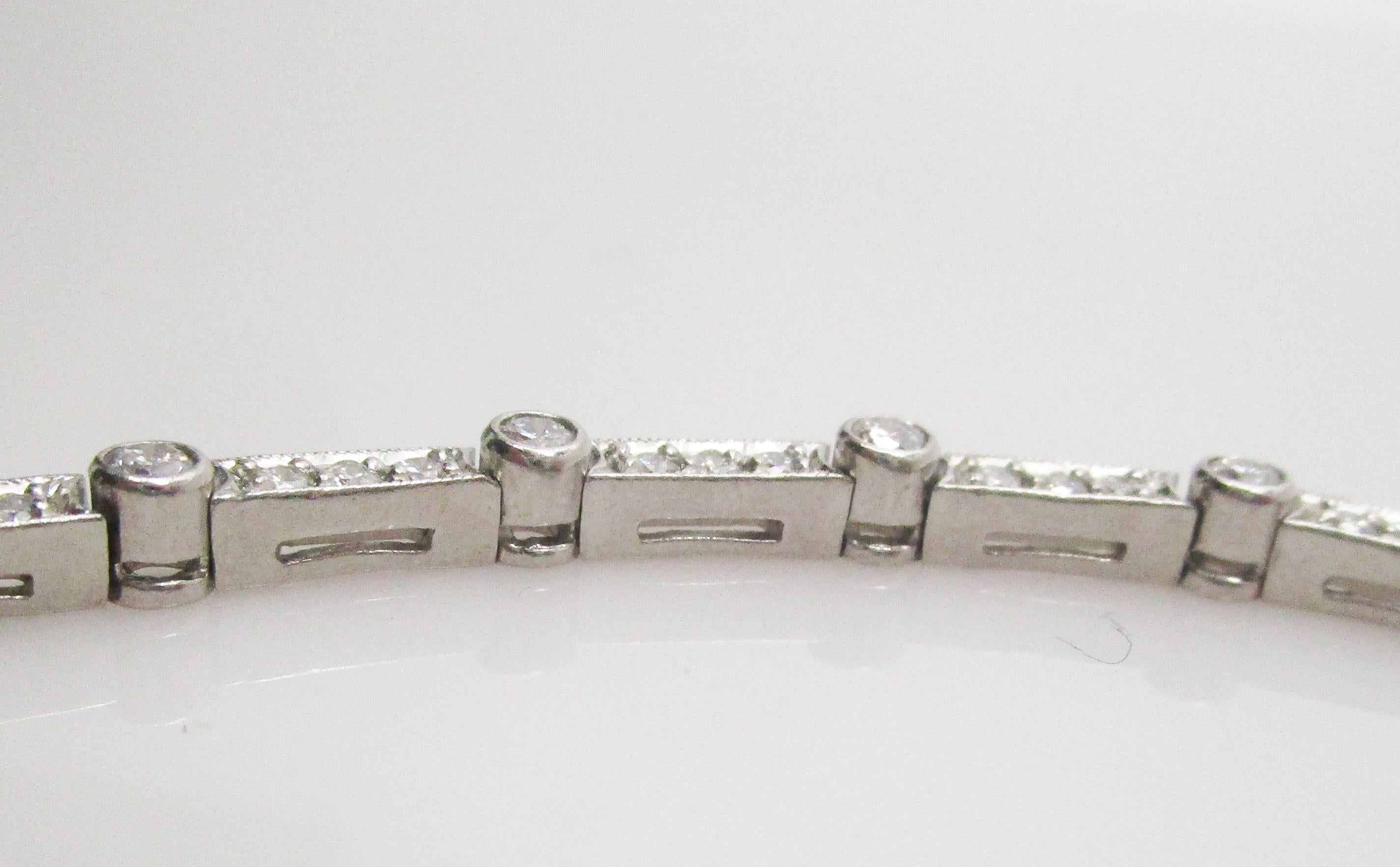 Contemporary Platinum Diamond Line Bracelet Deco Style Signed Kelege