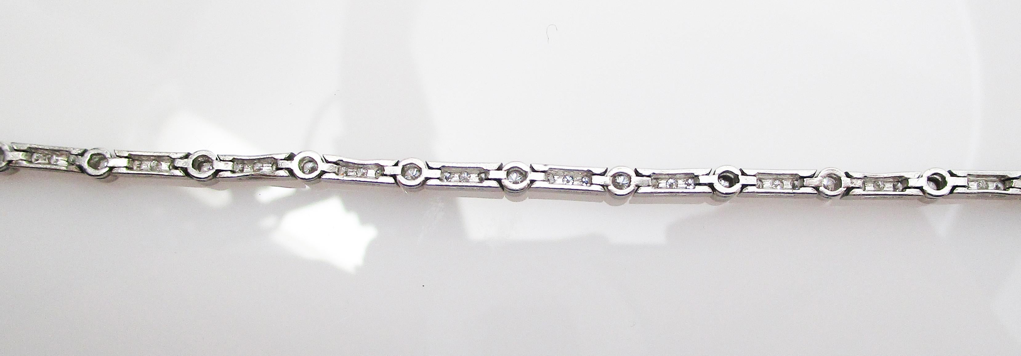 Round Cut Platinum Diamond Line Bracelet Deco Style Signed Kelege