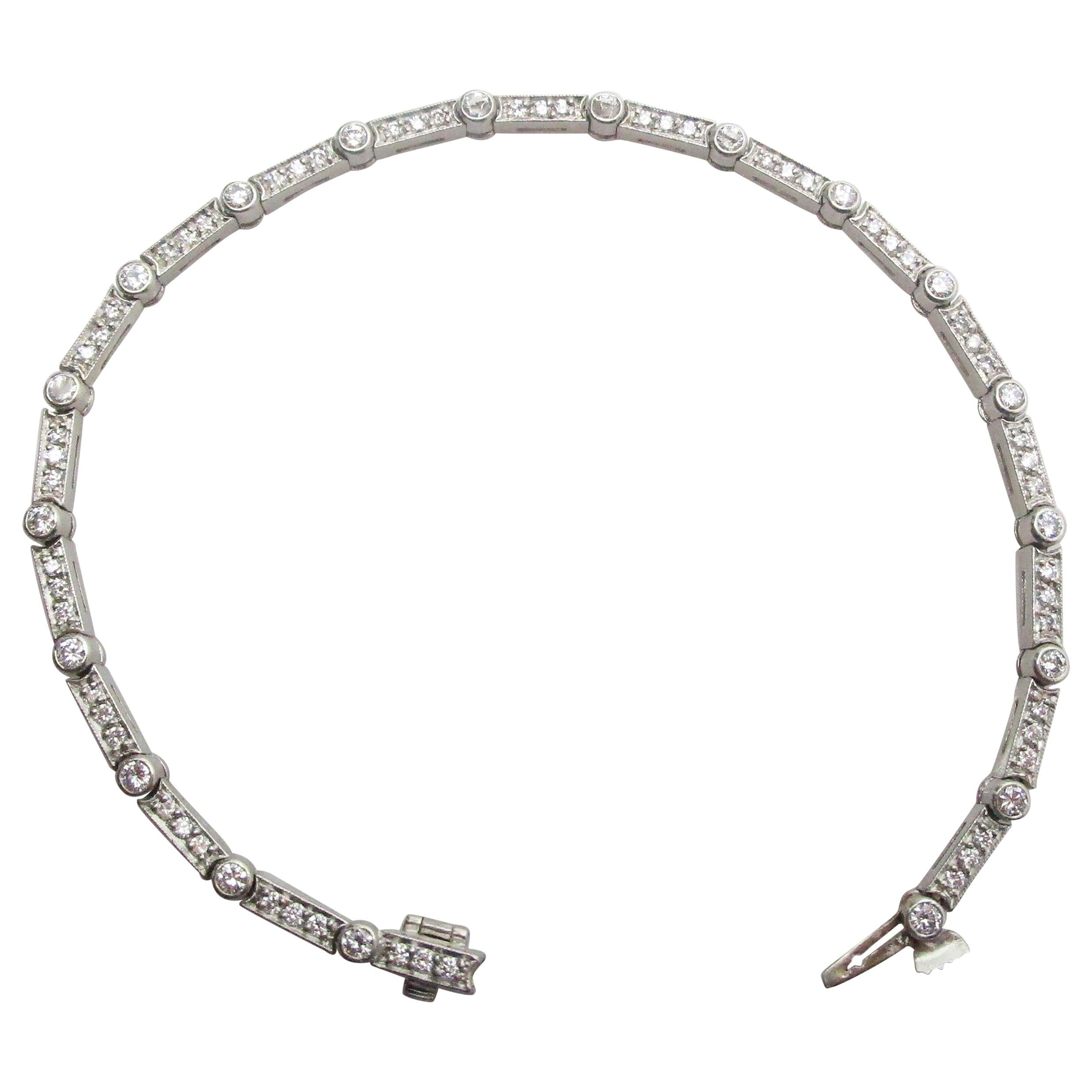 Platinum Diamond Line Bracelet Deco Style Signed Kelege