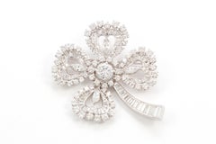 Platinum and Diamond Lucky Four Leaf Clover Shamrock Pendant Brooch 7.00 Carat