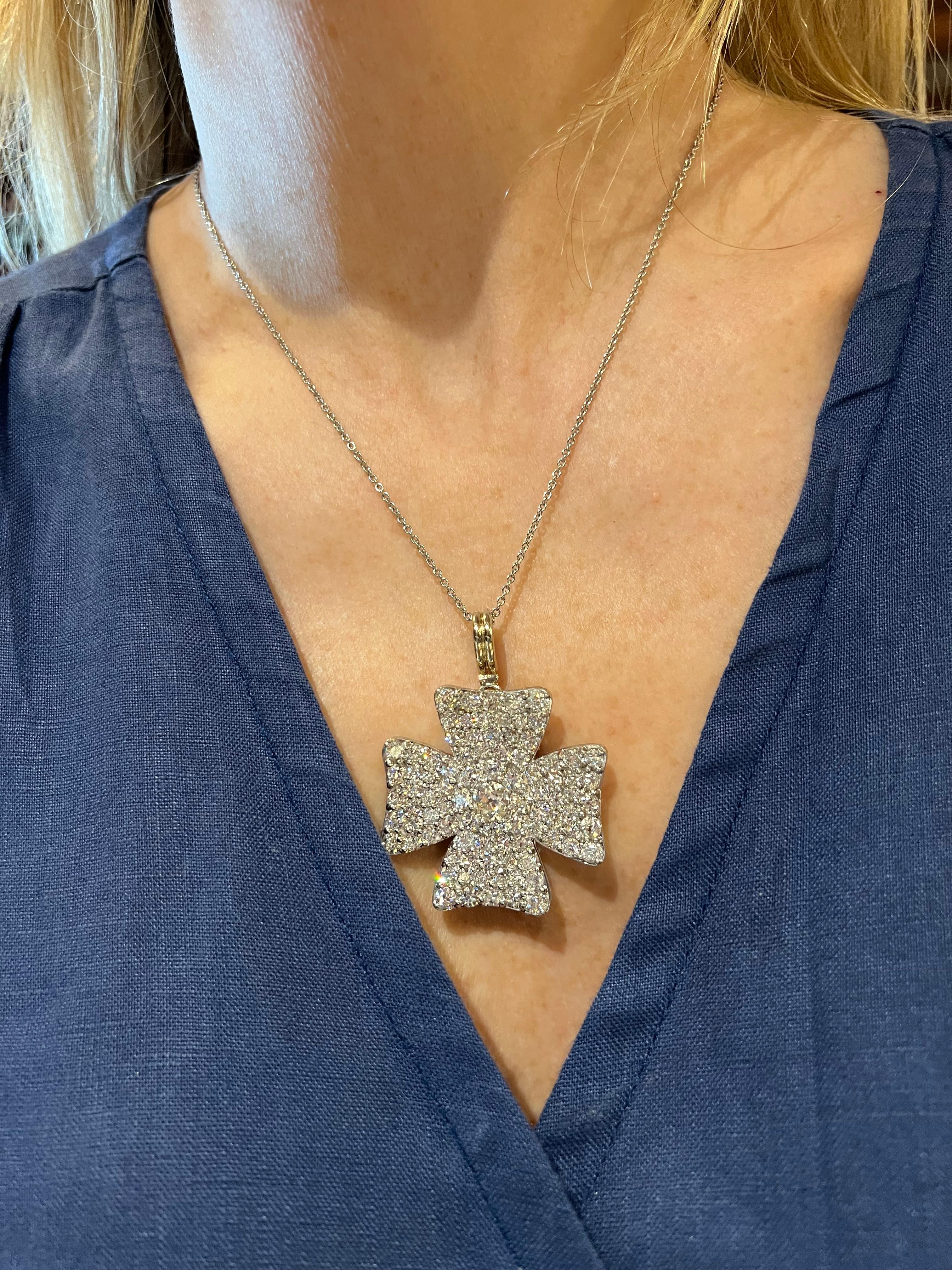 Old European Cut Platinum Diamond Maltese Cross Pendant Brooch