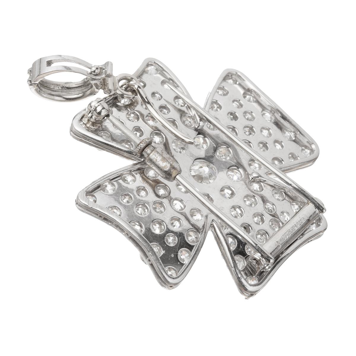 Platinum Diamond Maltese Cross Pendant Brooch In Good Condition In Palm Beach, FL