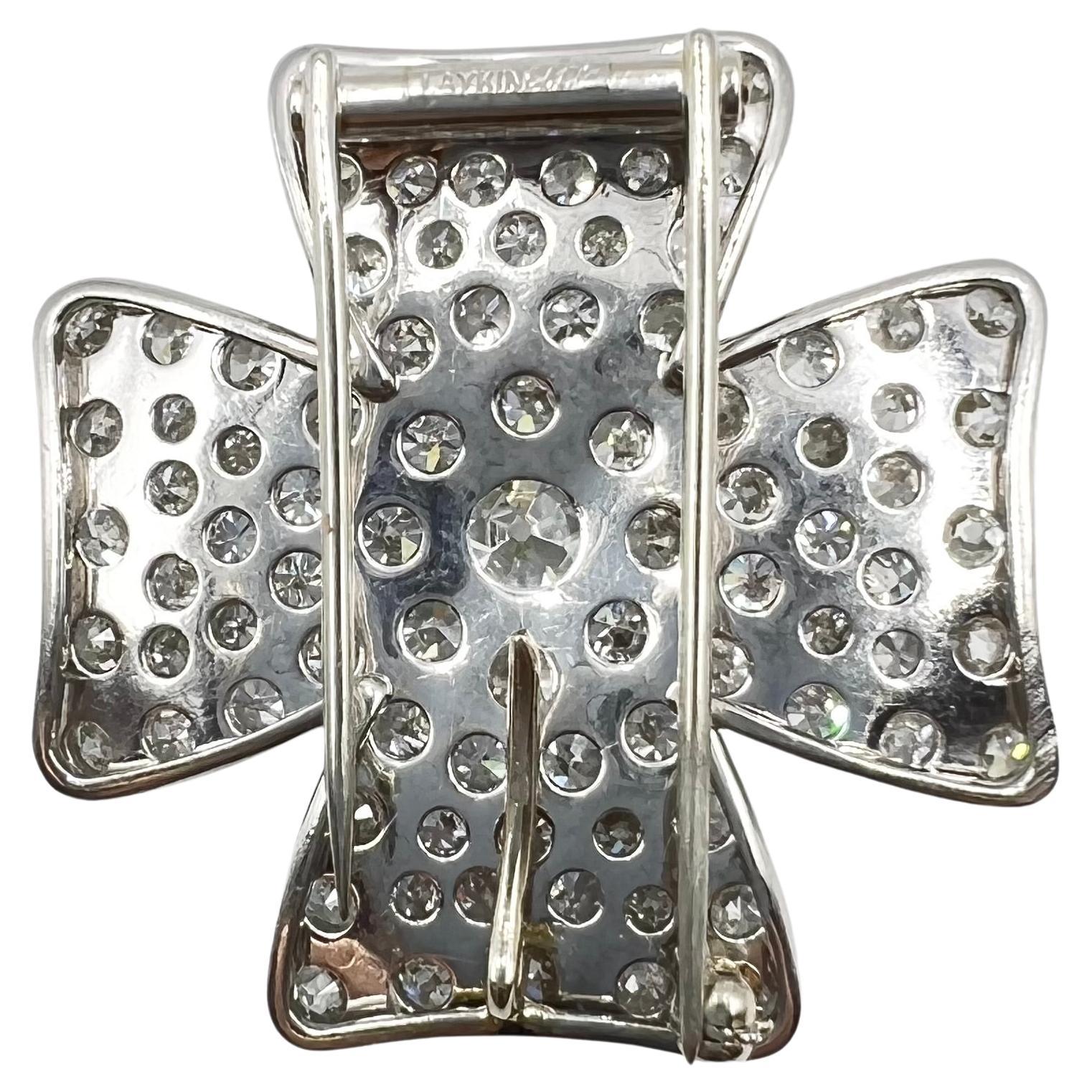 Women's or Men's Platinum Diamond Maltese Cross Pendant Brooch