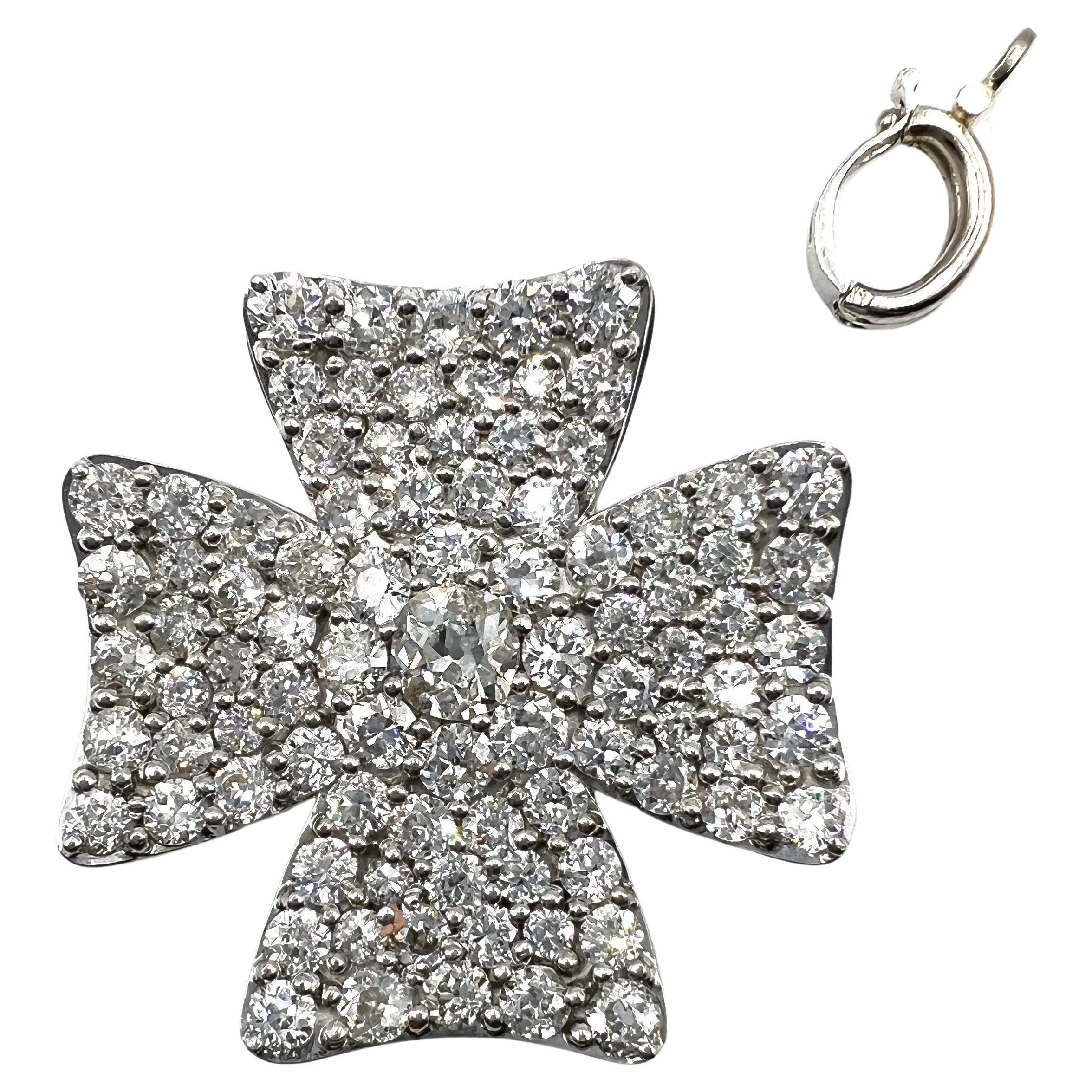 Platinum Diamond Maltese Cross Pendant Brooch 1