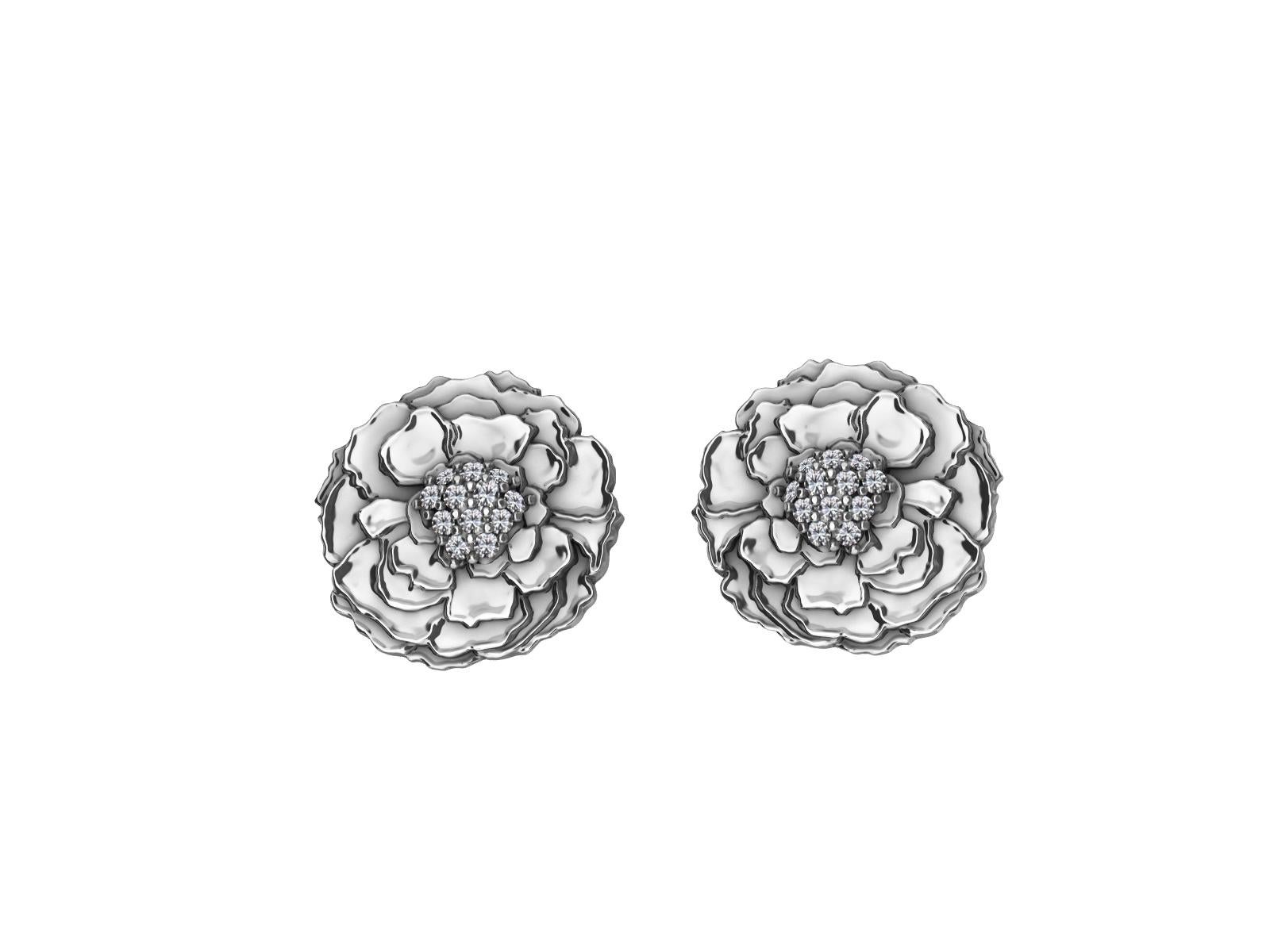 Women's Platinum Diamond Marigold Stud Earrings For Sale
