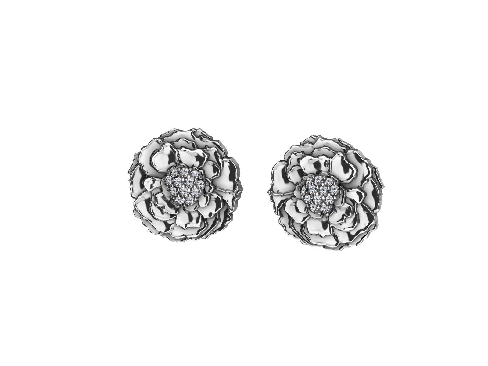 Platinum Diamond Marigold Stud Earrings For Sale 1