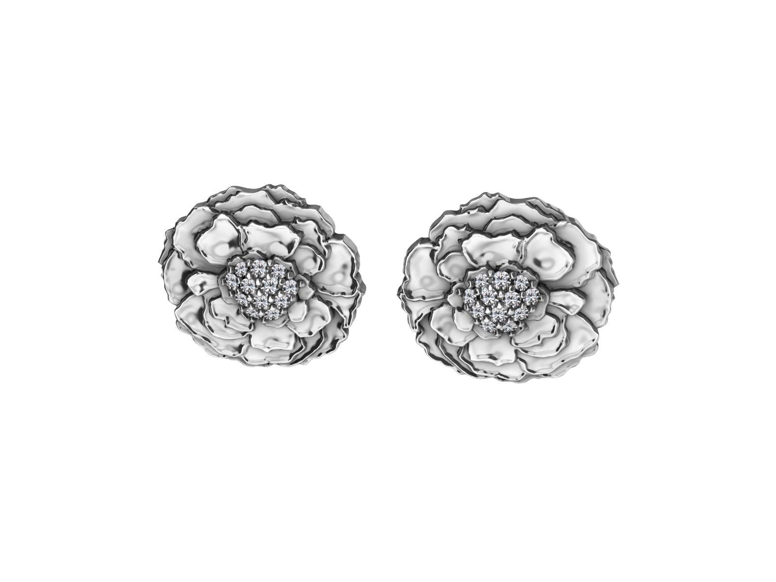 Platinum Diamond Marigold Stud Earrings For Sale 2