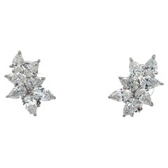 Platinum Diamond Marquise & Pear Shape Cluster Earrings 5.64 Carats F-G VS-SI