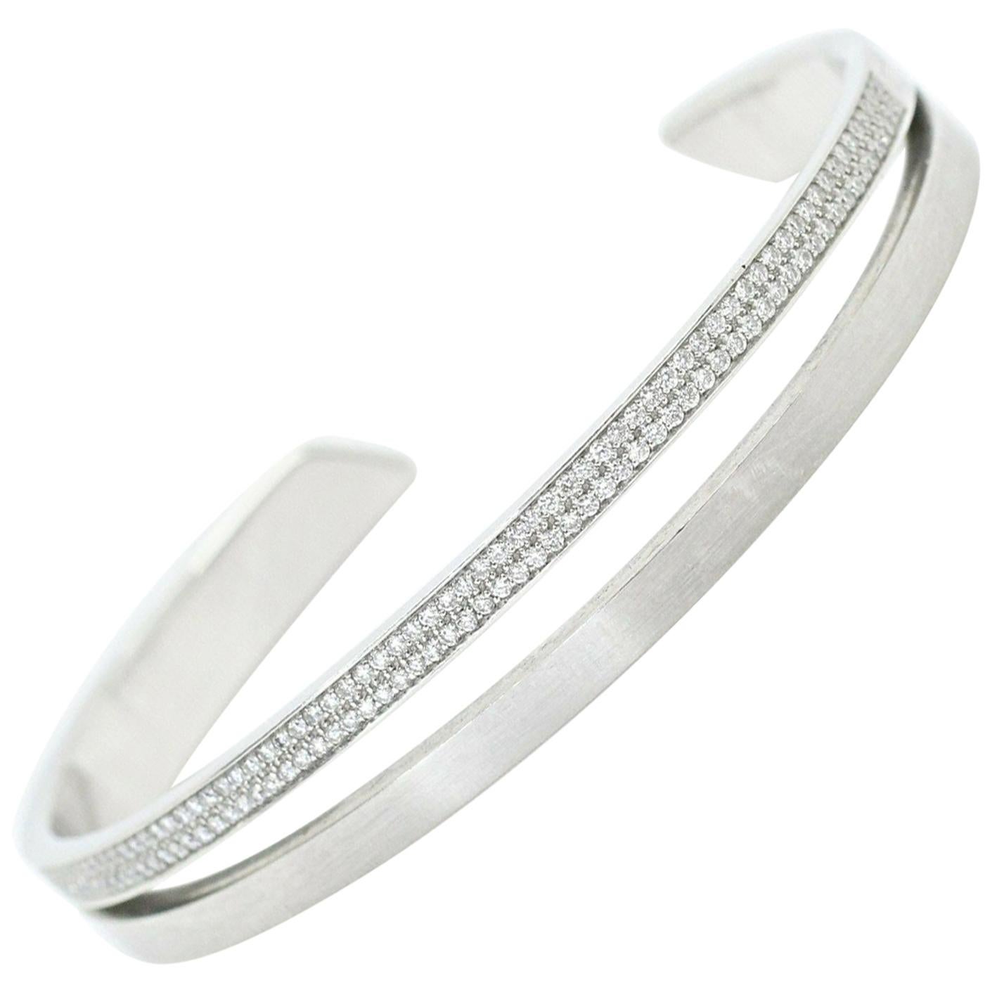 Platinum Diamond Micro-Pave' Split Bangle Cuff Bracelet