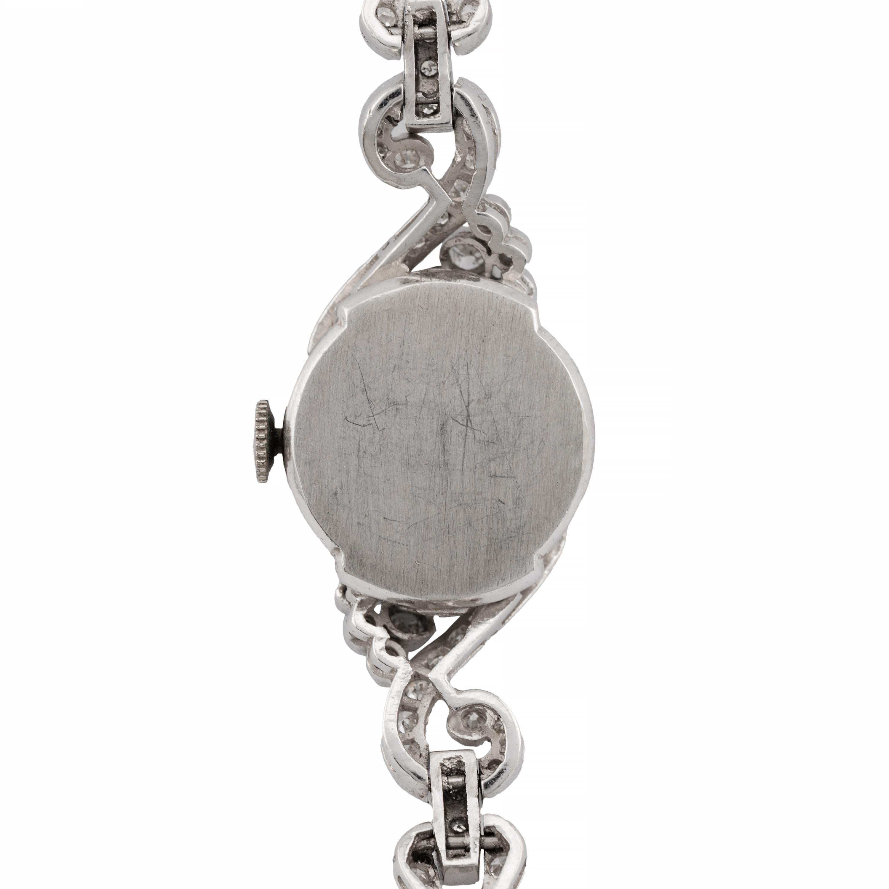 Platinum & Diamond Mid Century Ladies Hamilton Wrist Watch In Good Condition In Boston, MA