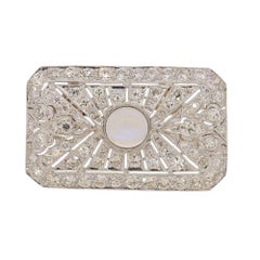 Platinum Diamond Moonstone Pendant Brooch