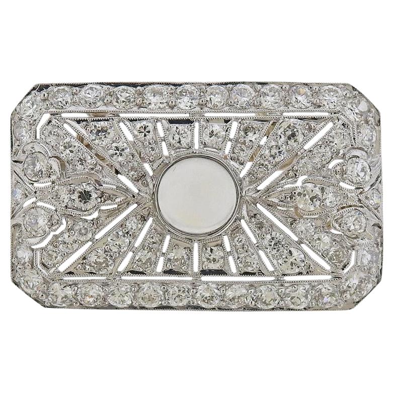 Platinum Diamond Moonstone Pendant Brooch For Sale