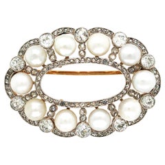 Platinum Diamond Natural Pearl Brooch, DSEF