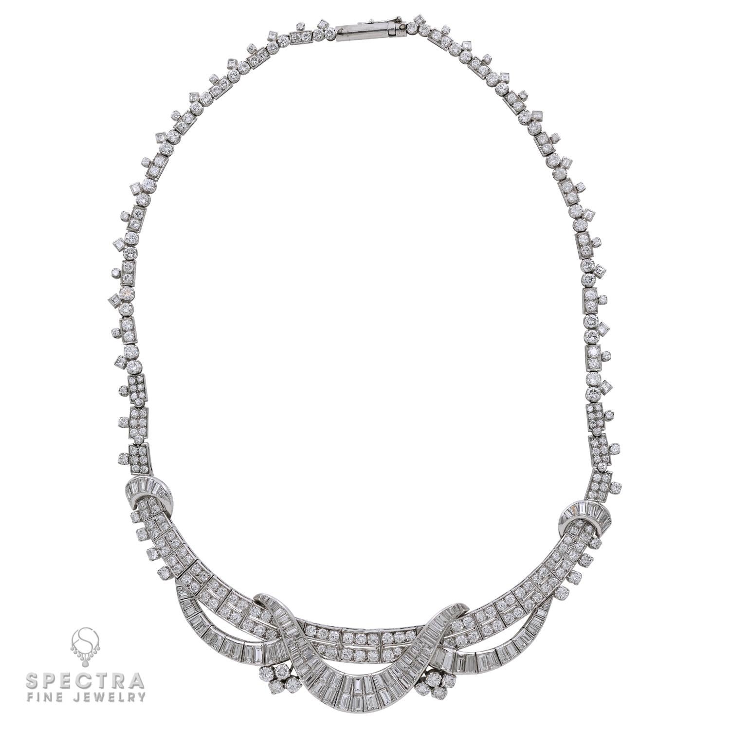 Mixed Cut Platinum Diamond Necklace, 1950s For Sale