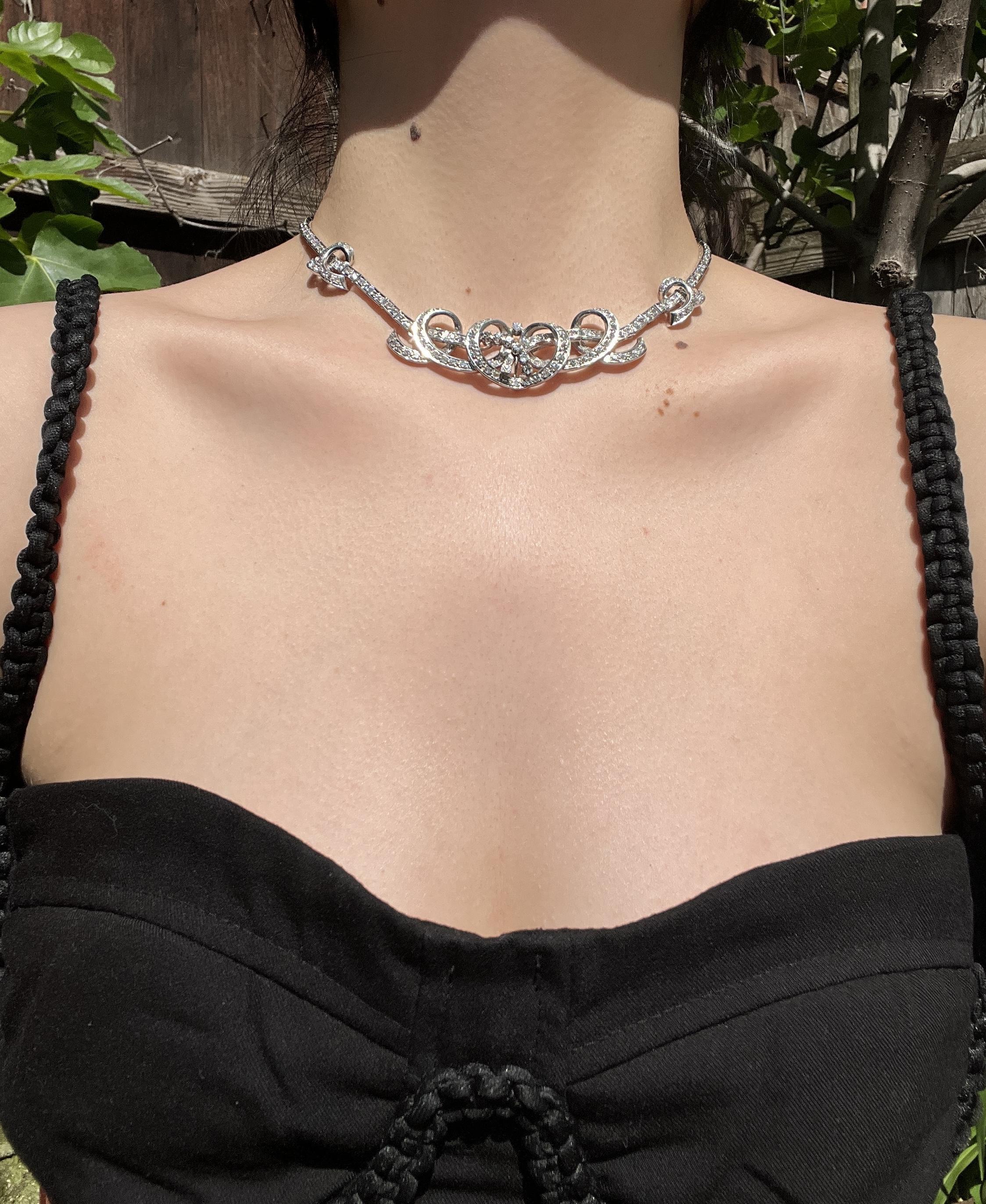 Platinum Diamond Necklace

Approximate Dimensions: 
39.4 cm (Length)
0.35 cm - 2 cm (Width) 
Approx. 5.18 carats (Diamond) 
55.4 grams in weight.