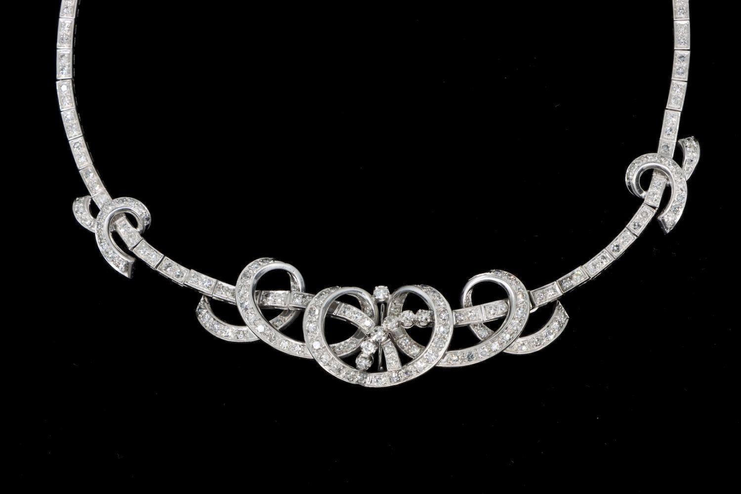Round Cut Platinum Diamond Necklace For Sale