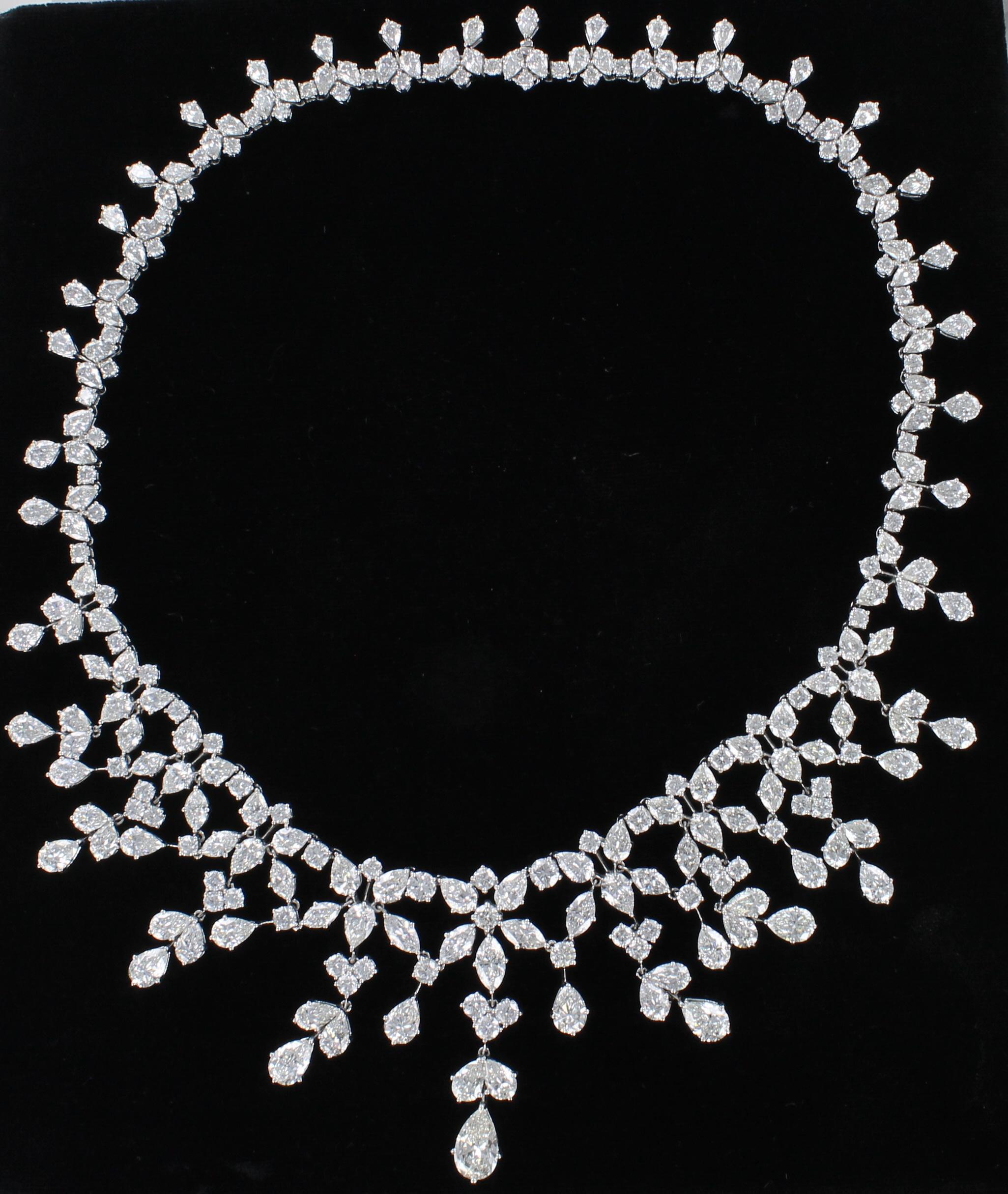 Pear Cut Platinum Diamond Necklace For Sale