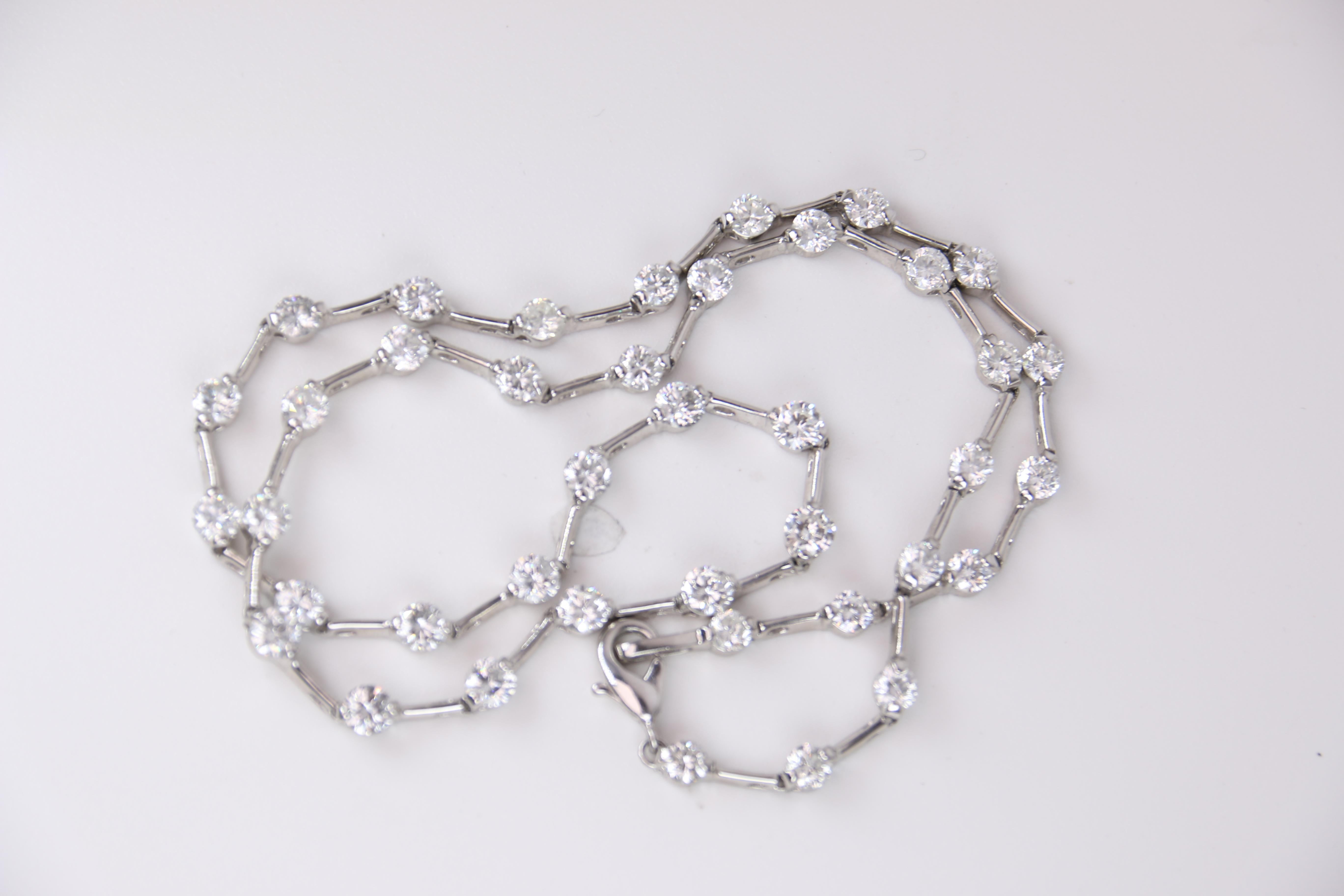 Round Cut Platinum Diamond Necklace For Sale