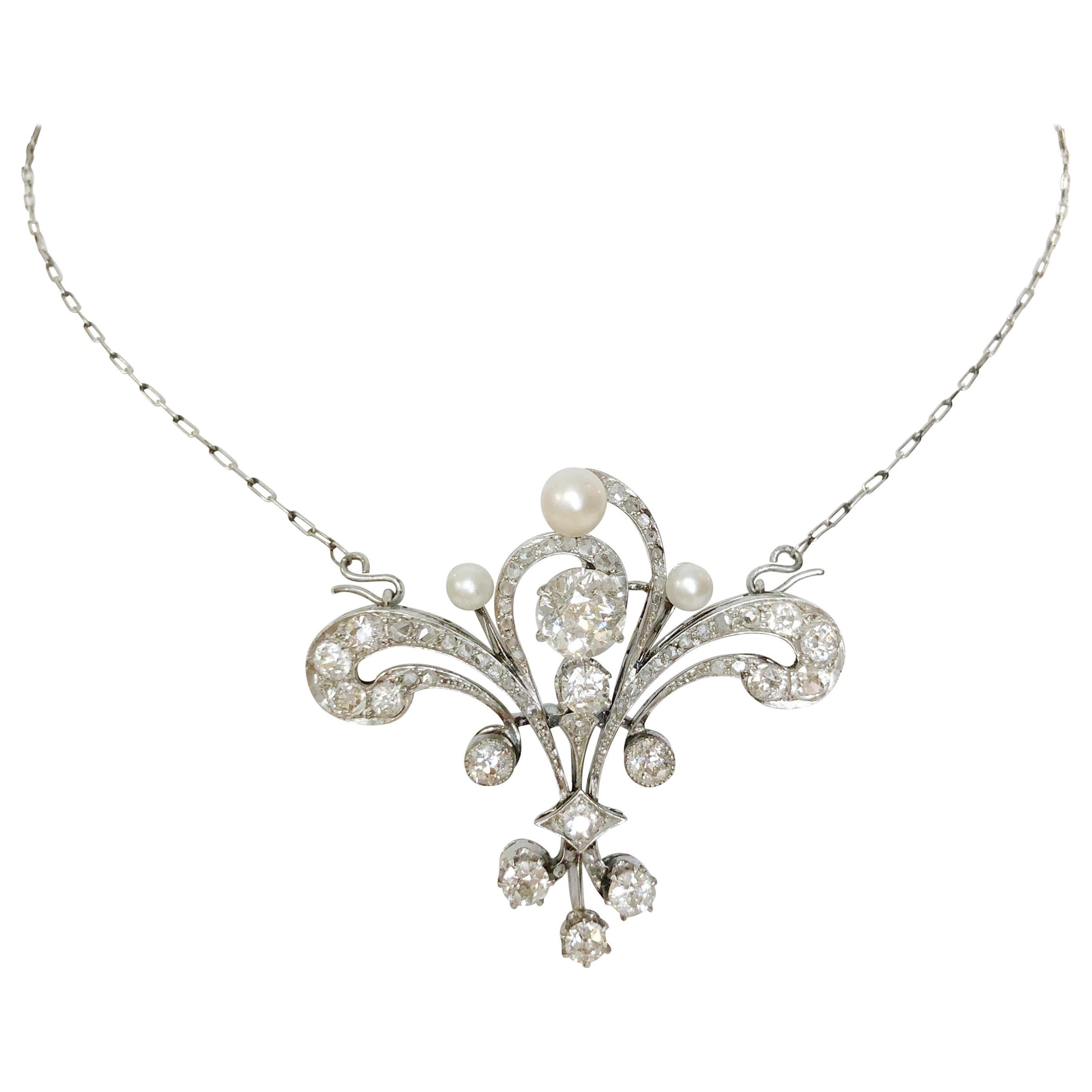 Platinum Diamond Necklace or Brooch