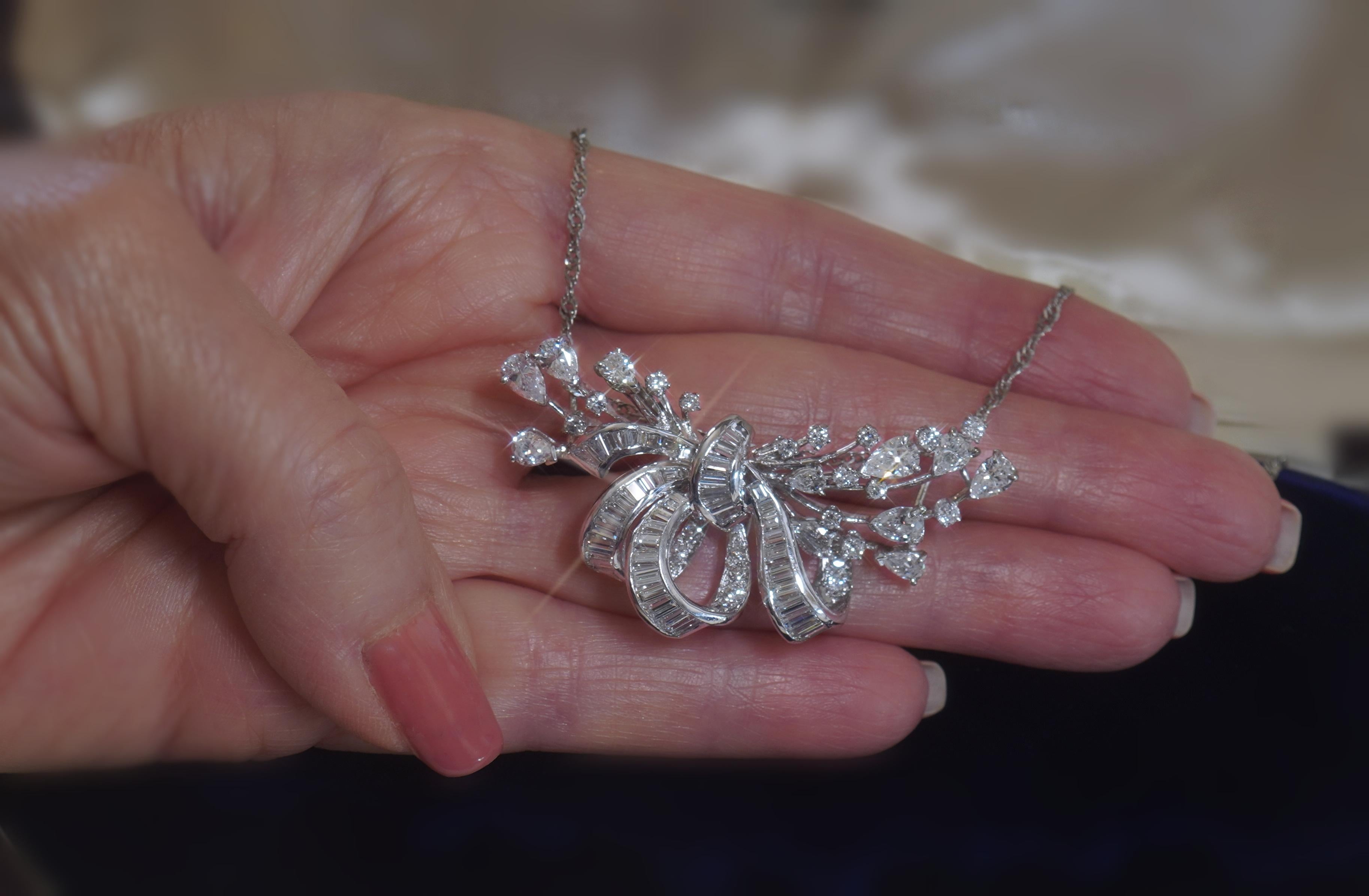 Platinum Diamond Necklace Vintage Pendant Chain Fine Antique VS Huge 10.04 Carat In Excellent Condition For Sale In Sylvania, GA
