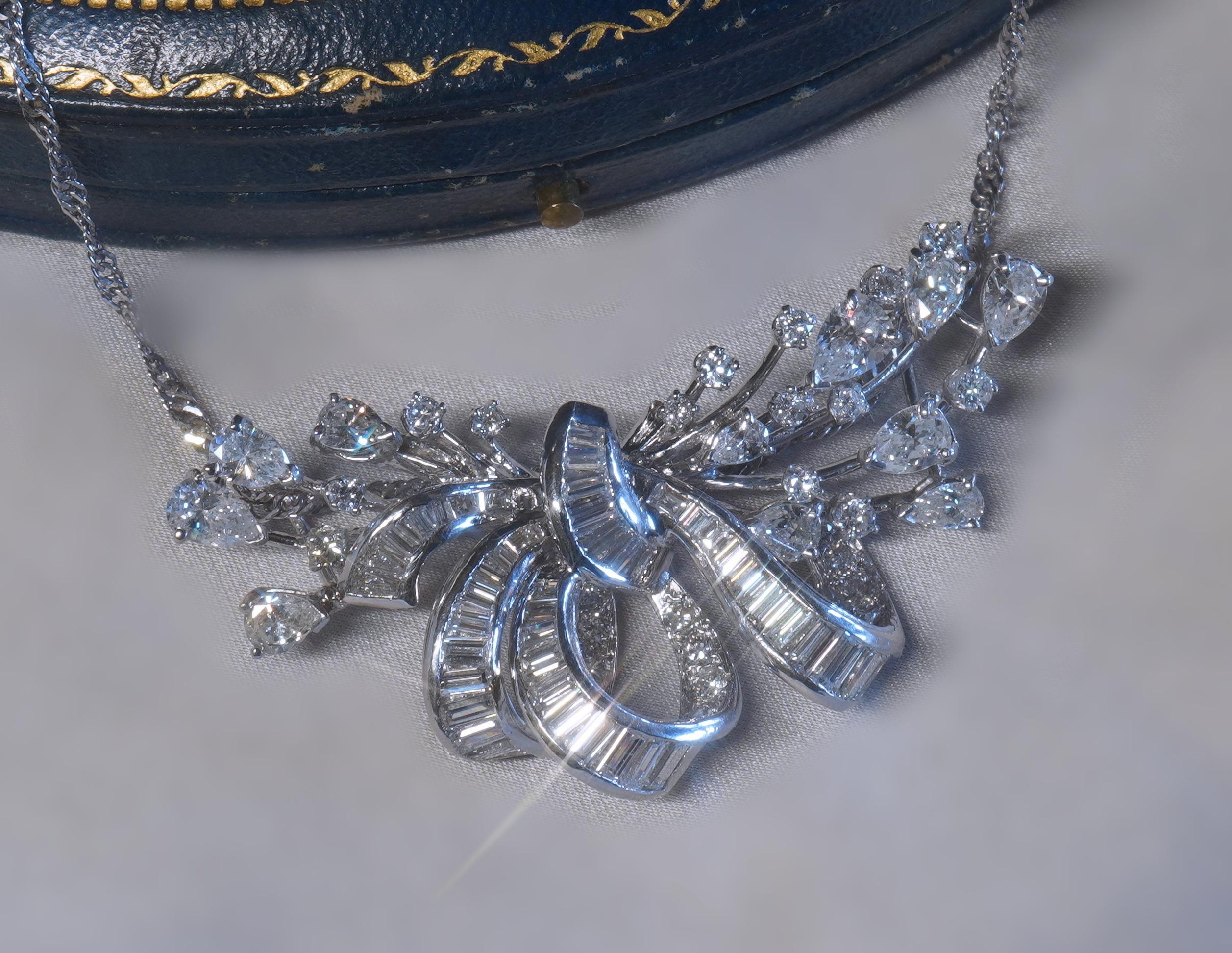 Platinum Diamond Necklace Vintage Pendant Chain Fine Antique VS Huge 10.04 Carat For Sale 1