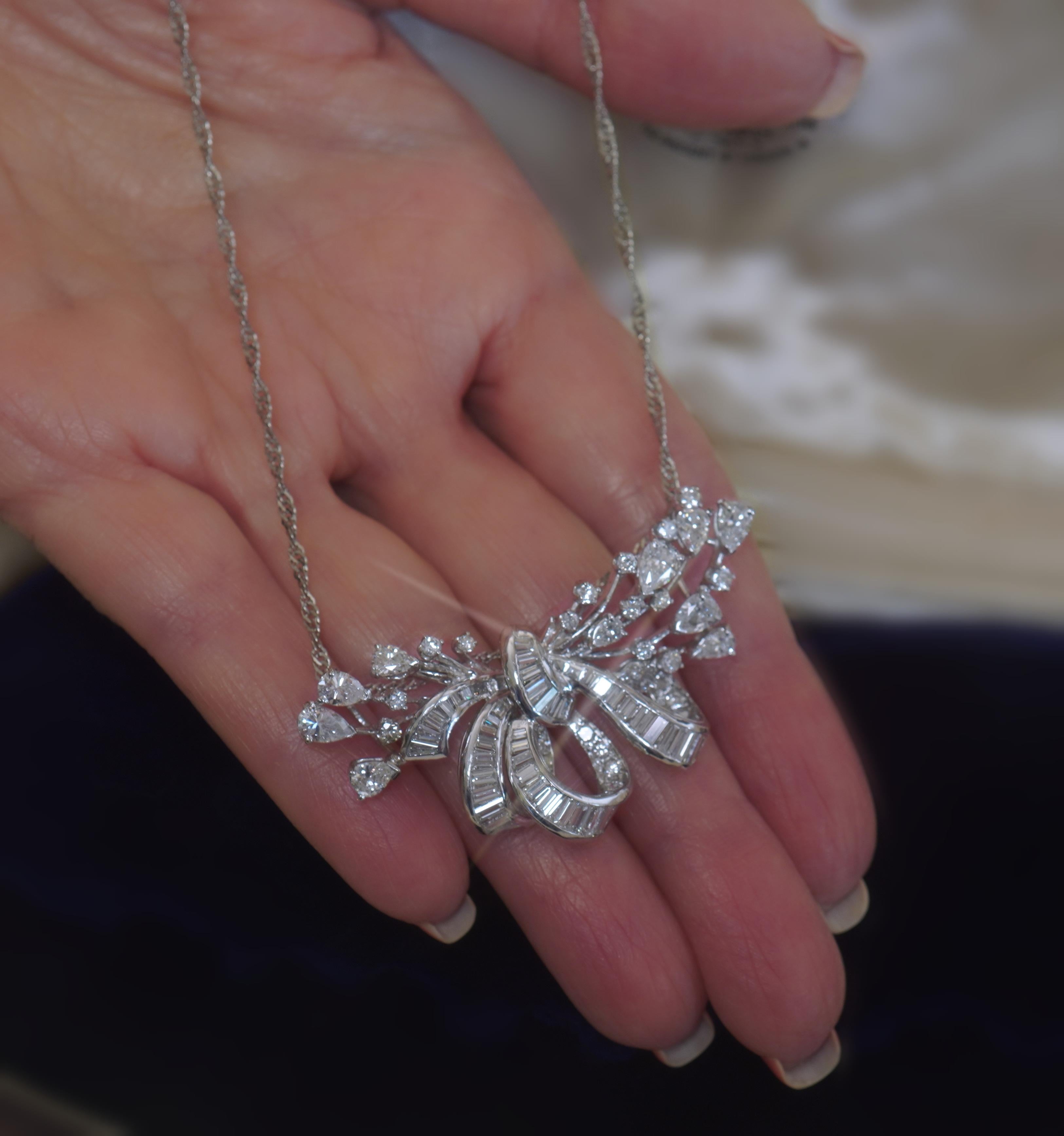 Platinum Diamond Necklace Vintage Pendant Chain Fine Antique VS Huge 10.04 Carat For Sale 2