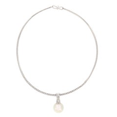 Platinum Diamond Omega Necklace with Detachable South Sea Pearl Diamond Pendant