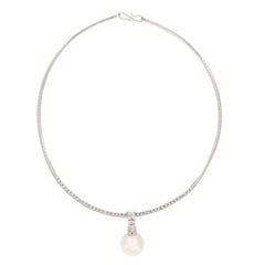 Platinum Diamond Omega Necklace with Detachable South Sea Pearl Diamond Pendant 